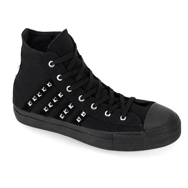 Demonia Deviant-103 Black Canvas/Suede Schuhe Herren D370-289 Gothic Hohe Sneakers Schwarz Deutschland SALE